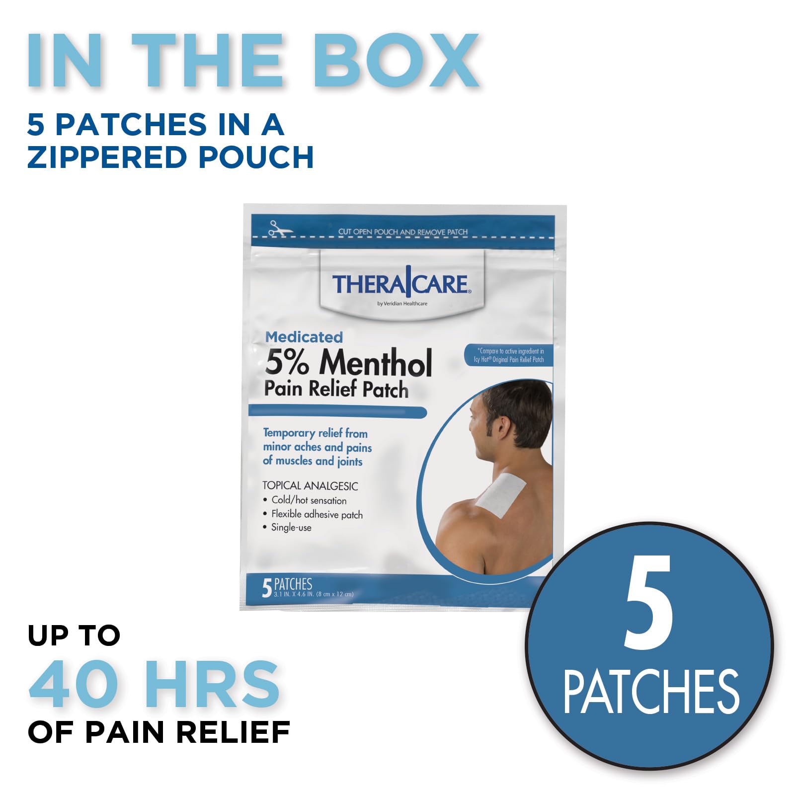TheraCare Cold Hot Medicated Patch | 5% Menthol | Neck, Shoulder, Small Areas | 4.6” x 3.1” | 5-Count Thera Care Au supplements