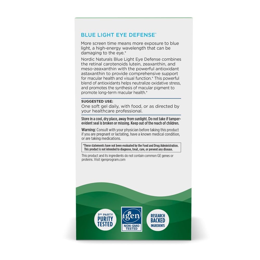 Nordic Naturals Blue Light Defense - 60 Soft Gels - Four Phytonutrients with Complementary Antioxidant Capacities - Supports Retinal Health, Visual Function - Non-GMO - 60 Servings Nordic Naturals Au supplements