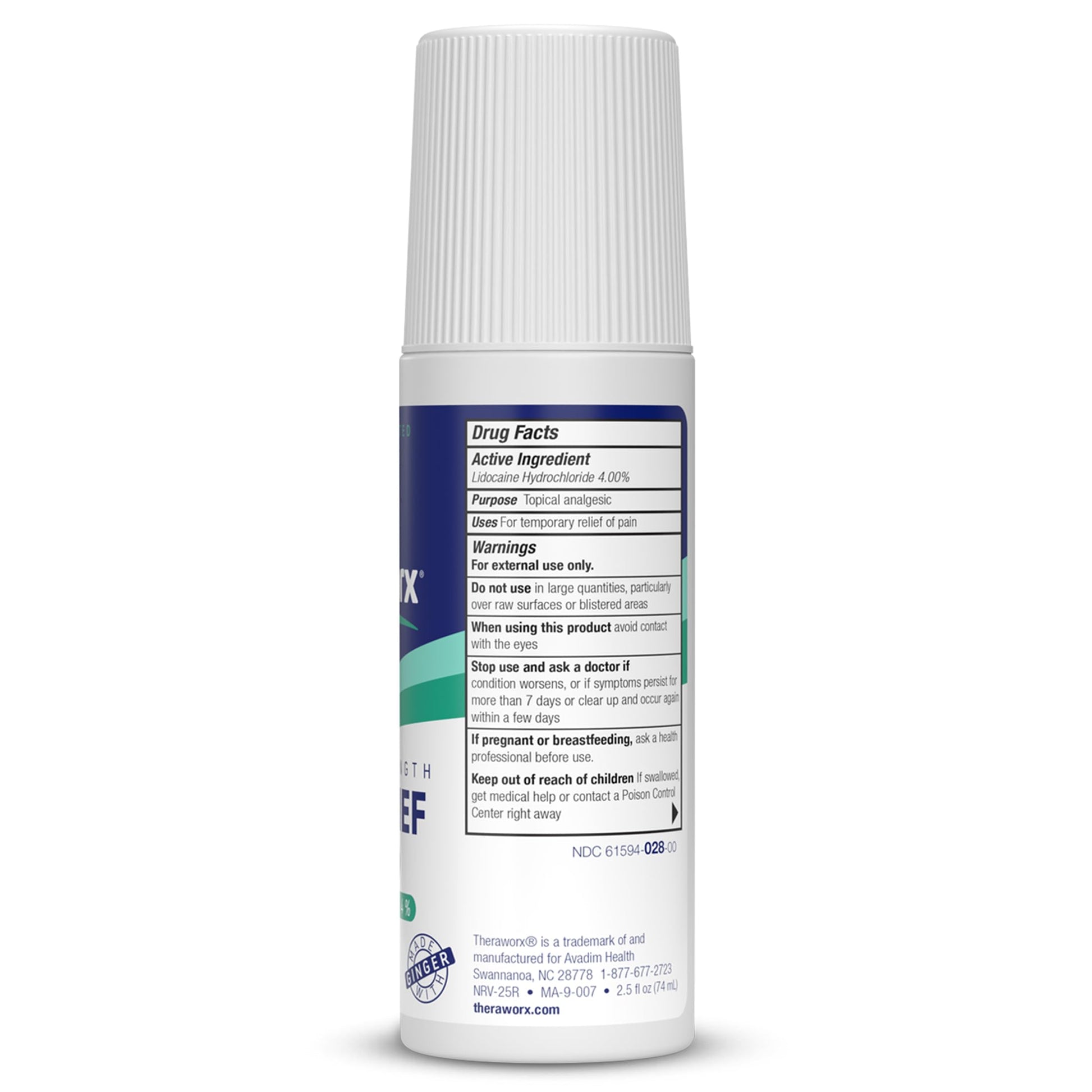 Theraworx Maximum Strength Pain Relief Roll-On with Lidocaine, Fast-Acting - 2.5 Oz - 1 Count Theraworx Au supplements