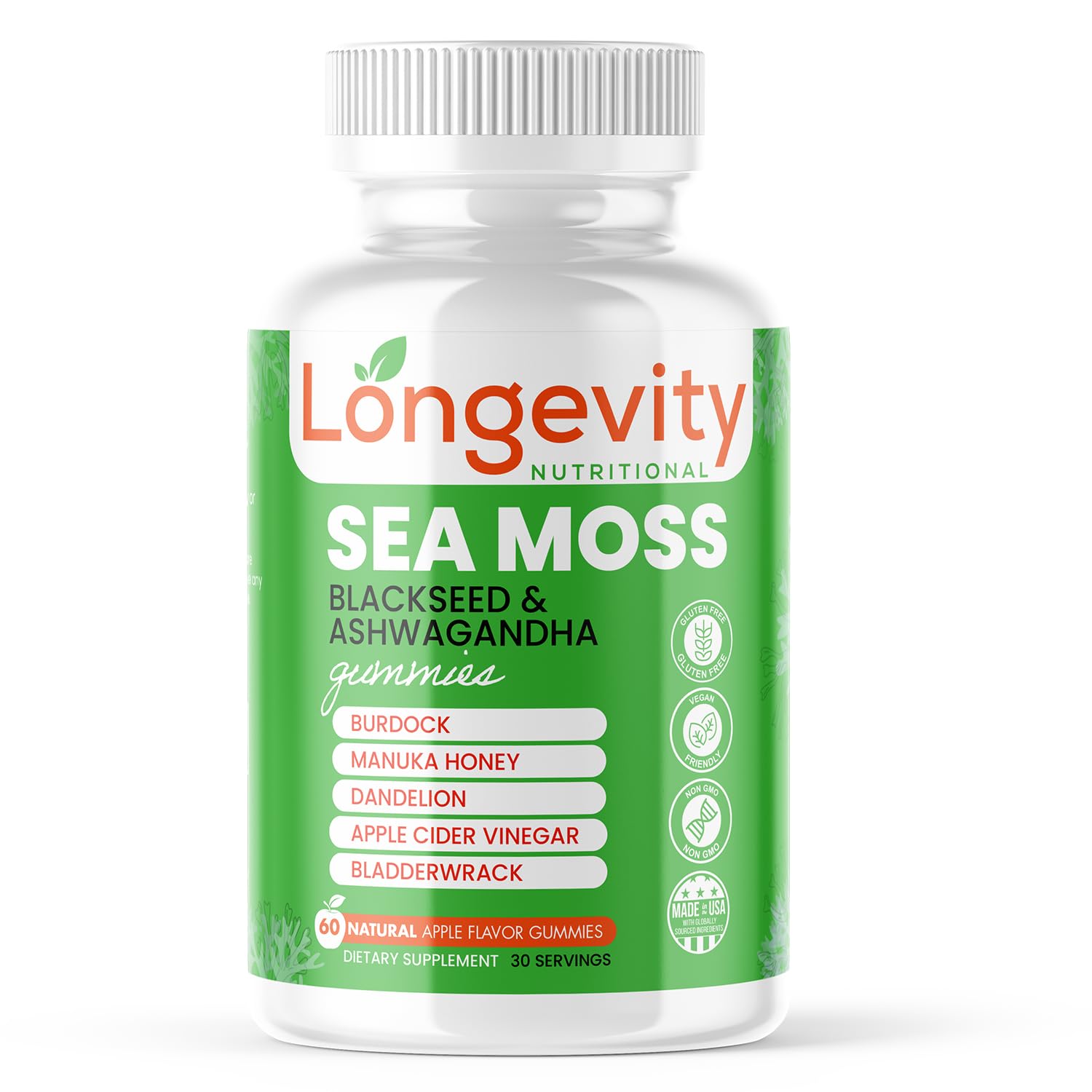 Longevity Nutritional Sea Moss, Thyroid Energy Vitamins Mineral Burdock Manuka Honey Dandelion Apple Cider Bladderwrack Ashwagandha Extract Turmeric Antioxidant Boost Immune Superfood Gummies Longevity Nutritional Au supplements