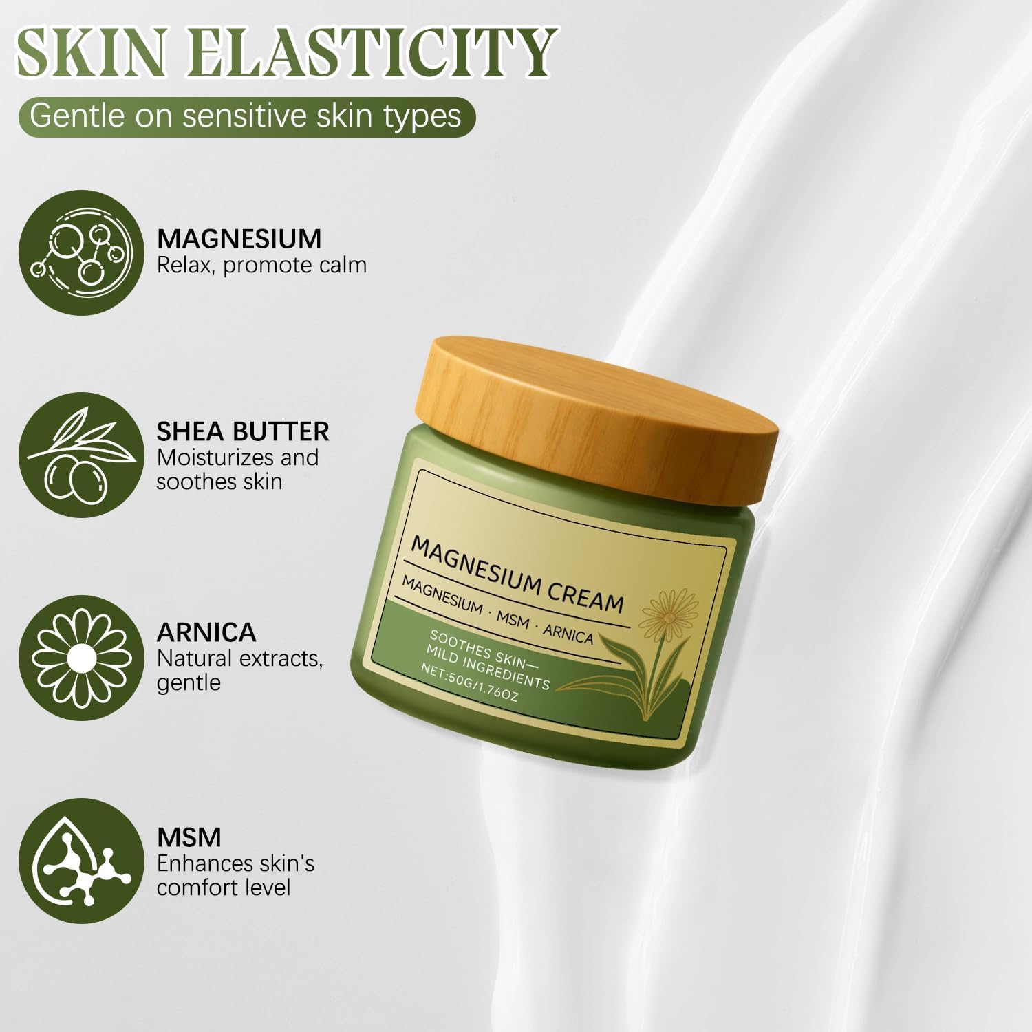Magnesium Cream with MSM & Arnica,Nerve Relief Mild Ingredients for Skin Soothing,Fast-Absorbing Non-Greasy Massage Cream for Daily Comfort Generic Au supplements