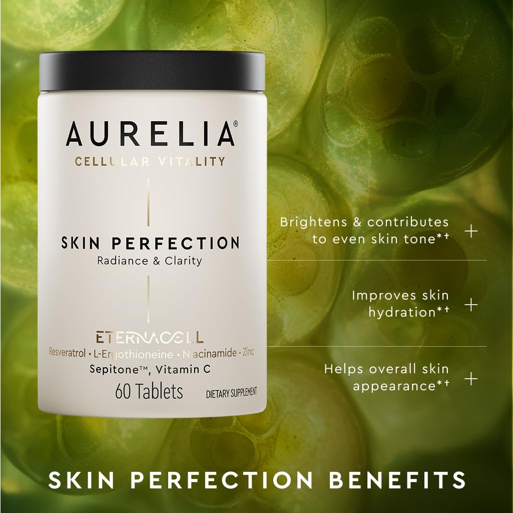 AURELIA Skin Perfection | Advanced Cellular Anti-Aging Supplement | Enhance Skin Clarity, & Tone | with Zinc, Resveratrol, Niacinamide, Ergothioneine, & Vitamin C AURELIA Au supplements