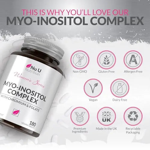 Myo-Inositol Complex 4000mg - 180 Vegan Tablets, 6 Weeks Supply - with 200ug Folate Nu U Nutrition Au supplements