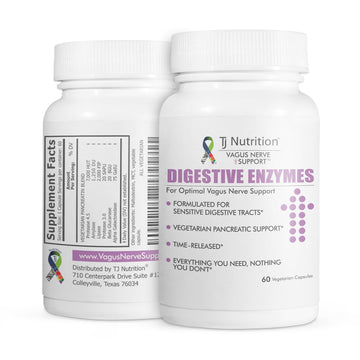 TJ Nutrition Digestive Enzymes for Sensitive Stomachs - Supports Vagus Nerve, Vegetarian Pancreatic Support, Timed Release Formula for Optimal Gut Health, Enhances Food Digestion & Gut Flora TJ Nutrition Au supplements