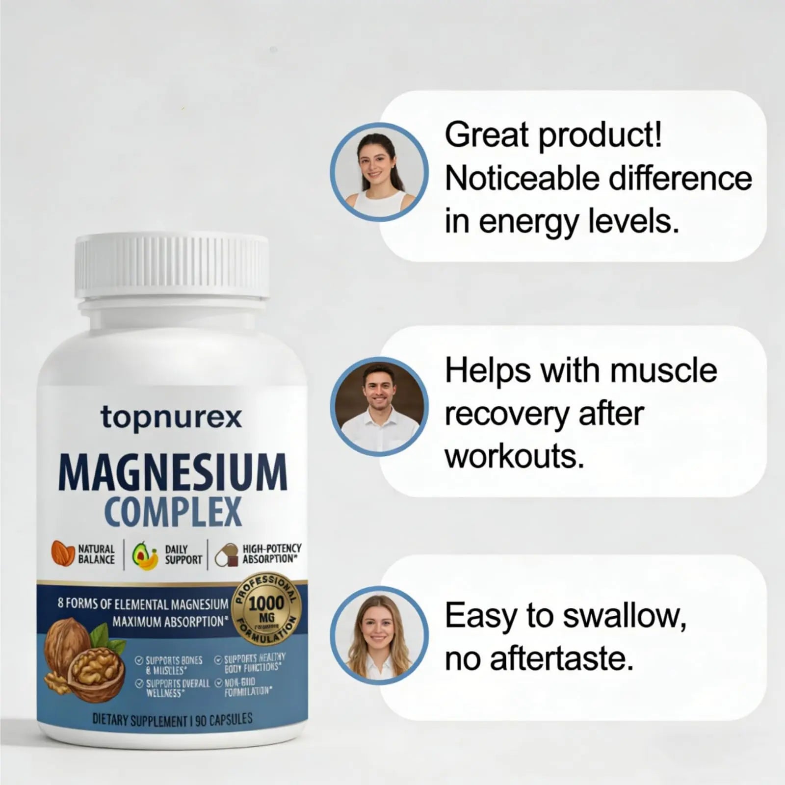Topnurex Magnesium Complex for Women & Men - 1000mg High Absorption, 8 Essential Magnesium, 90 Capsules Topnurex Au supplements
