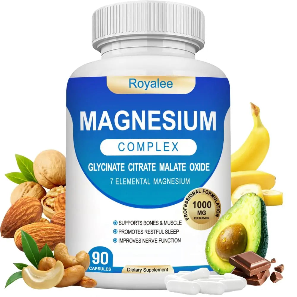 Magnesium Complex Supplement - 1000mg with 7 Magnesium Forms Including Glycinate, Citrate, Malate, Taurate & Orotate - Supports Relaxation, Muscle Function & Bone Strength - 90 Capsules Royalee Au supplements