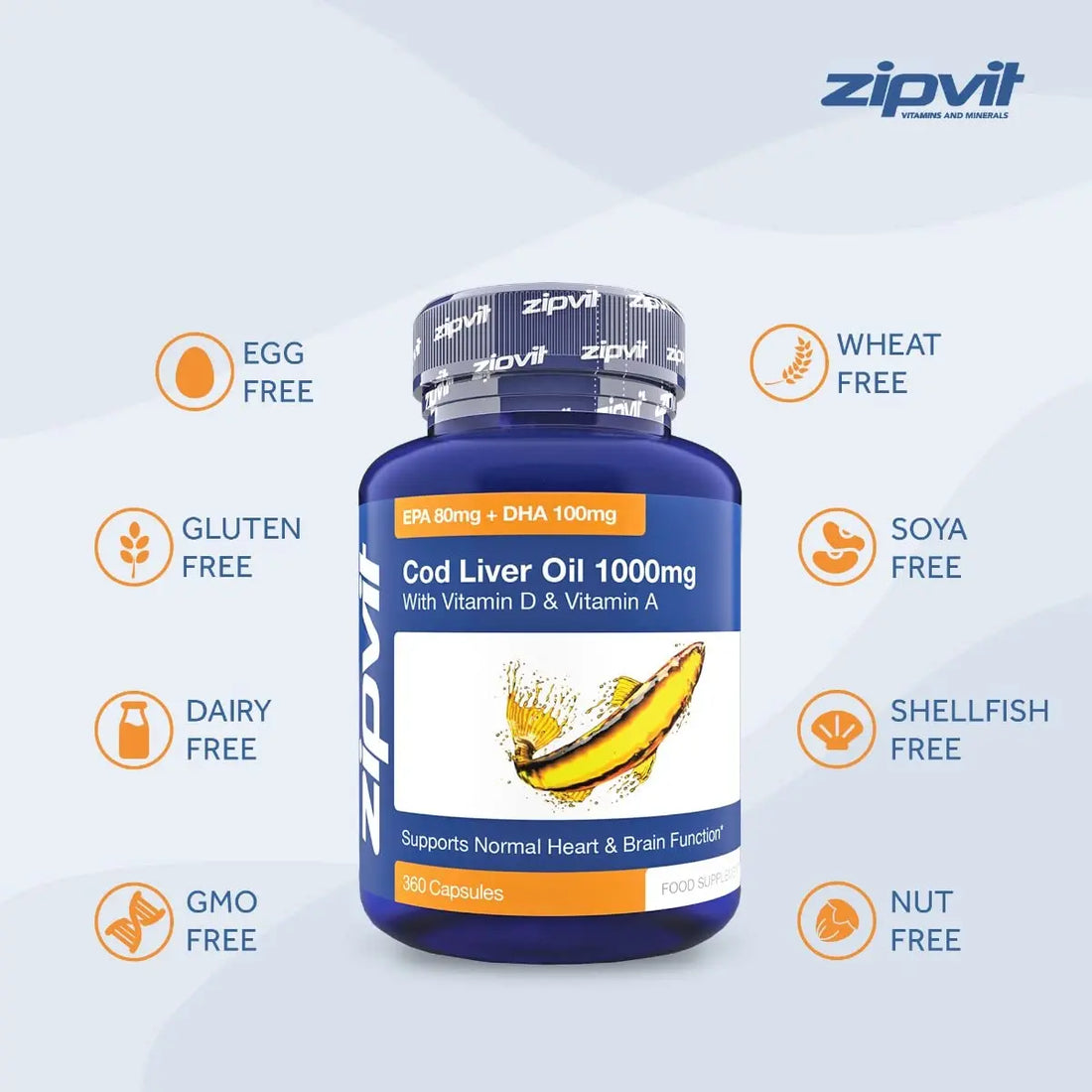Cod Liver Oil 1000mg, 360 Capsules of High Strength Fish Oil, Rich in Omega 3. Supports Zipvit Au supplements