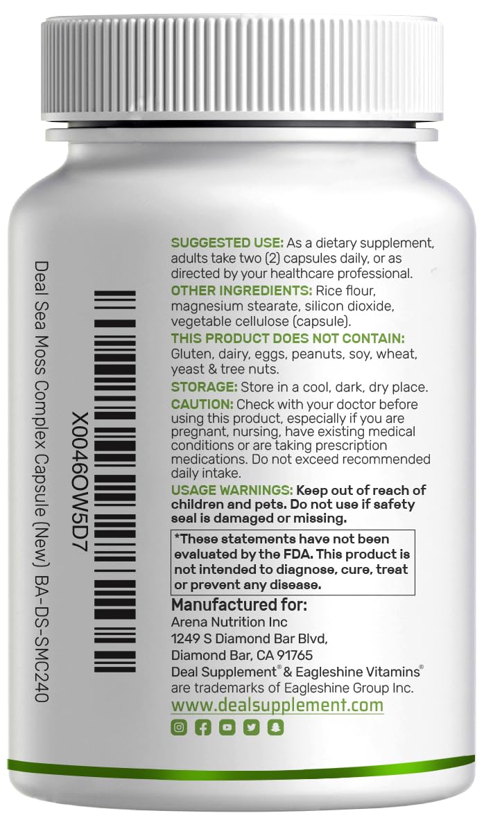 DEAL SUPPLEMENT Irish Sea Moss 240 Veggie Capsules – 14 Superfood Complex with Black Seed Oil, Ashwagandha, & Ginger DEAL SUPPLEMENT Au supplements