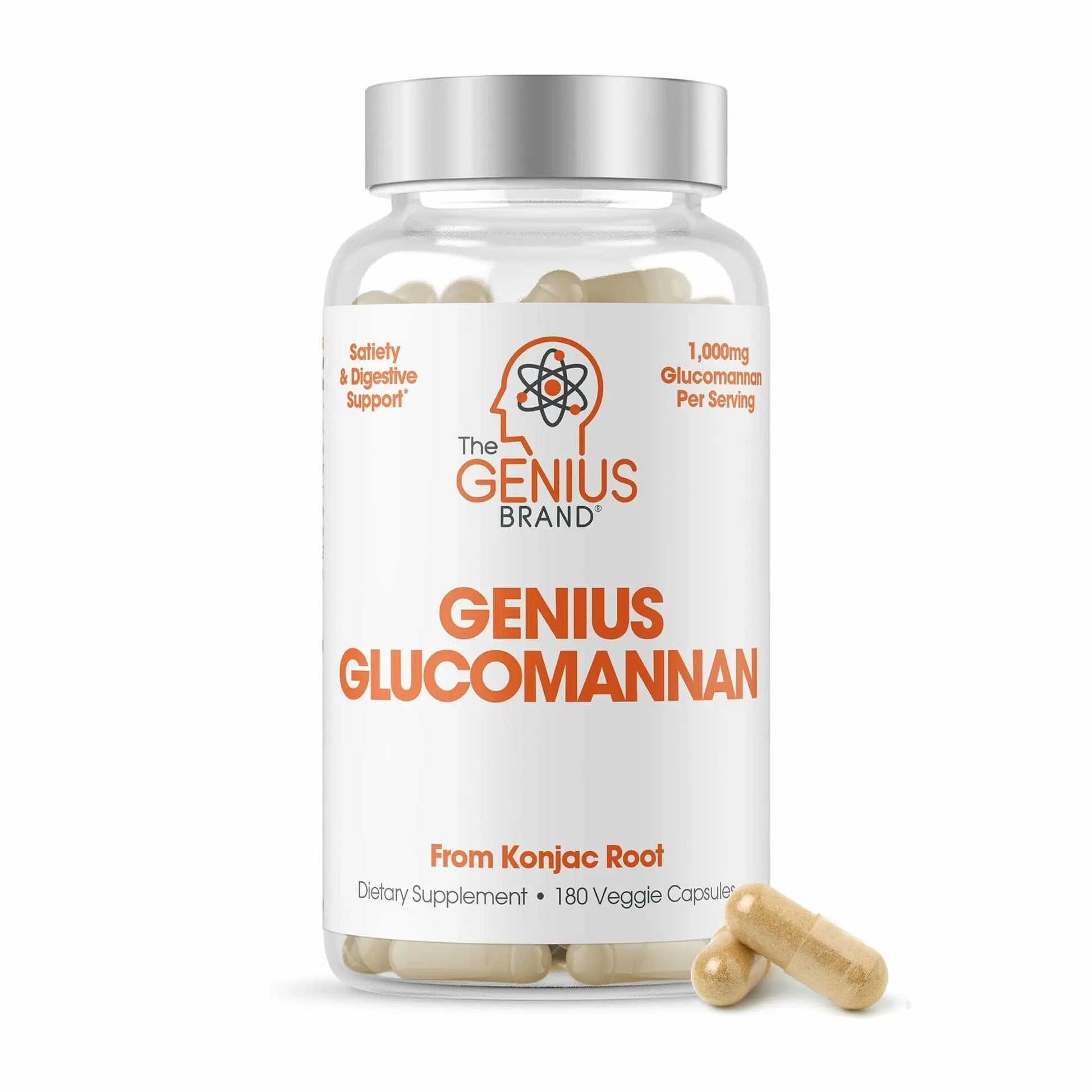 The Genius Brand Genius Glucomannan - Glucomannan Capsules for Digestive Health, Energy & Satiety Support - Natural Fiber for Stomach Comfort - Non-GMO & Vegan - 180 Veggie Capsules The Genius Brand Au supplements