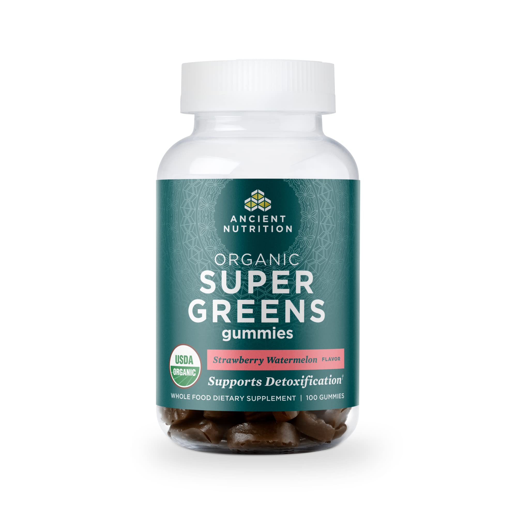 Ancient Nutrition Supergreens Gummy, Organic Superfood Gummy Made from Real Fruits, Vegetables and Herbs, for Digestive and Energy Support, 100 Count, Strawberry Watermelon Ancient Nutrition Au supplements