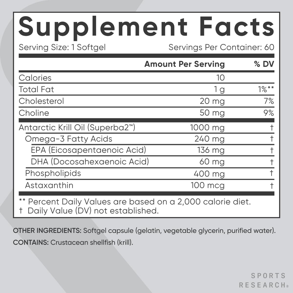 Sports Research® Omega-3 Krill Oil 1000mg - Pure Antarctic Superba Krill with Phospholipids, Choline & Astaxanthin - MSC Certified Sustainable · Non-GMO · Gluten Free - 60 Softgels Sports Research Au supplements
