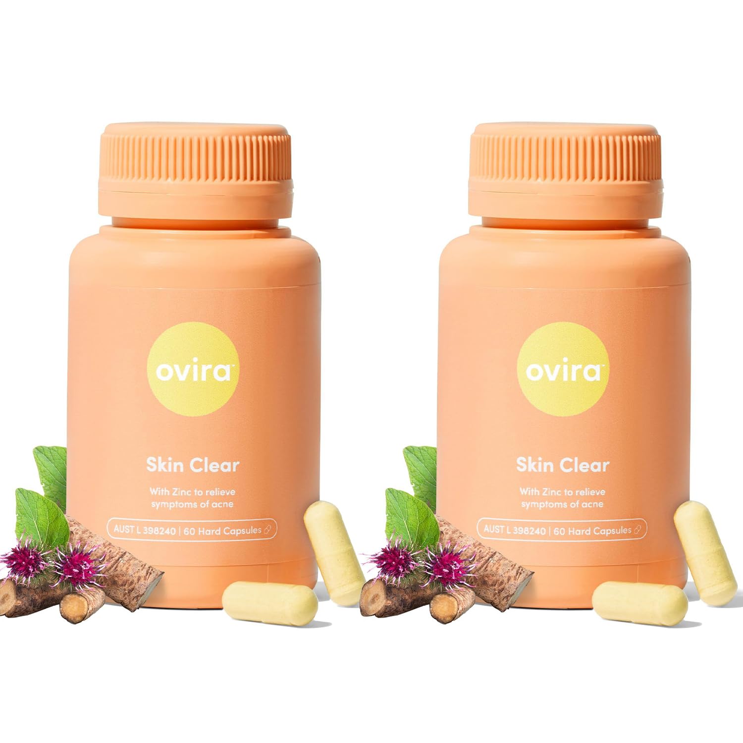 Ovira Skin Clear with ZINCBRIGHT - 60 Capsules for Clear and Glowing Skin | Rosacea & Hormonal Acne Treatment | Support Collagen Production | Acne Supplements for Women & Men - Pack of 2 Ovira Au supplements