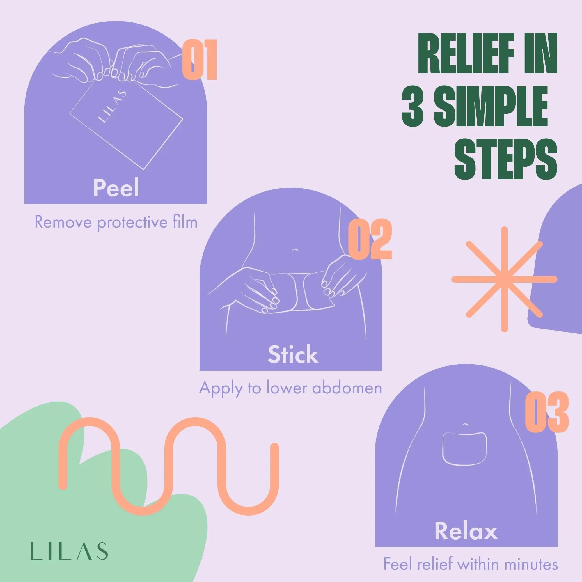 LILAS Period Cramps Pain Relief Patch, 10 Pack | Instant Relief for Menstrual Cramp, PMS, Endometriosis & PCOS | 12-Hour Comfort | Natural & Vegan Topical Patches | Trusted Formula & Upgraded Design LILAS Au supplements