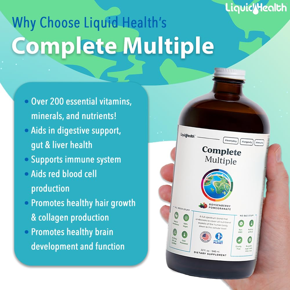 LIQUIDHEALTH Complete Multiple Adult Liquid Multivitamin - Essential Vitamins, Minerals & Nutrients, Immune Support, Gut Health, Energy, Detox - Made in USA, Vegan, Non-GMO, Sugar-Free (32 oz) LIQUIDHEALTH Au supplements