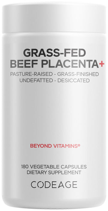 Codeage Grass-Fed Beef Placenta Supplement - Bovine Placenta – Pasture-Raised, Grass-Finished, Undefated, Desiccated - Non-GMO - 180 Capsule Codeage Au supplements