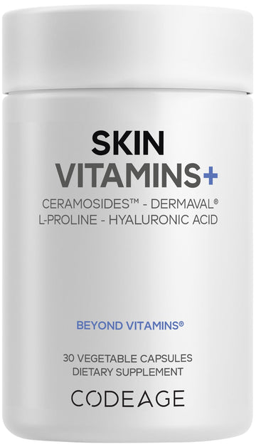 Codeage Skin Vitamins+ Supplement – Ceramosides, Dermaval, Hyaluronic Acid, Coffeeberry, Vitamin C – Skin Elasticity, Wrinkle & Moisture Support – Liposomal Delivery – Non-GMO, 30 Capsules Codeage Au supplements