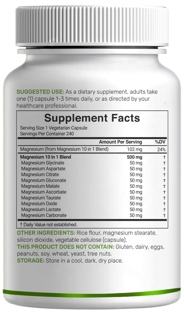 Magnesium Complex 500mg, 240 Veggie Capsules – 10-in-1 Glycinate, Citrate, Malate, Oxide, & More – 100% Chelated for Easy Absorption – Essential Mineral Supplement – Non-GMO DEAL SUPPLEMENT Au supplements