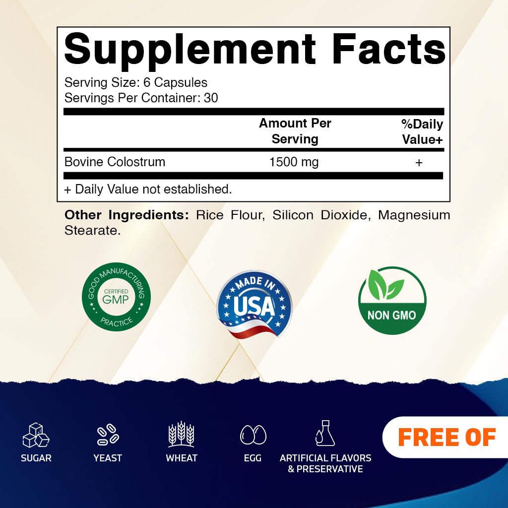 Vitamatic Bovine Colostrum 30% IgG Supplement 1500 mg per Serving - Supplement for Gut Health, Hair Growth, Beauty, Muscle Recovery, & Immune Support - 180 Veg Capsules Vitamatic Au supplements