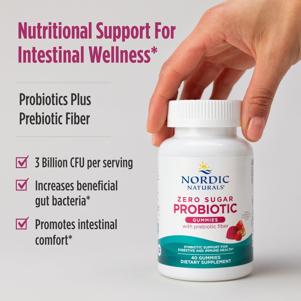 Nordic Naturals Zero Sugar Probiotic Gummies - Strawberry Watermelon Flavor - 40 Gummies - Supports Digestive Wellness & Immune Health - Non-GMO - Third Party Tested - Vegan - 20 Servings Nordic Naturals Au supplements