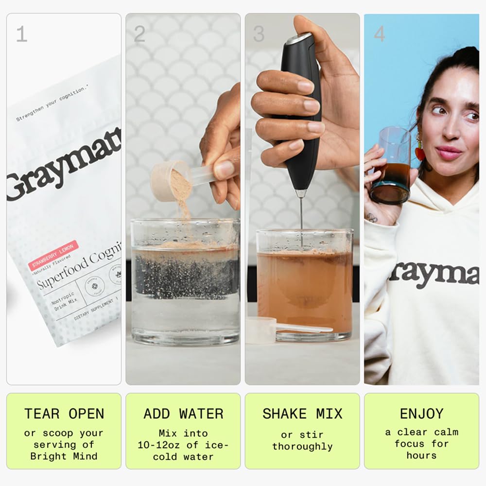 Graymatter Bright Mind Nootropic Powder (6 Travel Packets Variety Pack: Cacao, Tangerine, Strawberry Lemon) – Plant-Based Energy & Focus Drink Mix, Adaptogens & Vitamins, Sugar-Free Daily Supplement Graymatter Au supplements