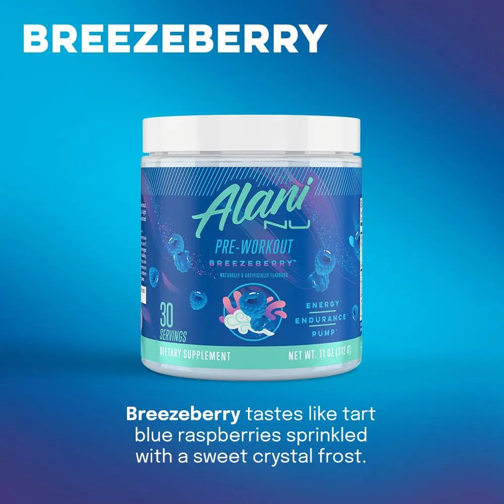 Alani Nu Breezeberry Pre Workout and BCAA Sour Peach Rings Post Workout Powder Alani Nu Au supplements