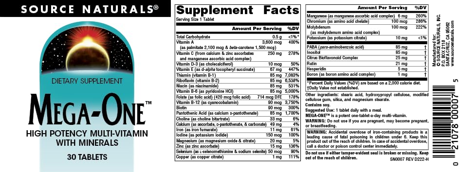 Source Naturals Mega-One Multi-Vitamin with Minerals* - 30 Tablets Source Naturals Au supplements