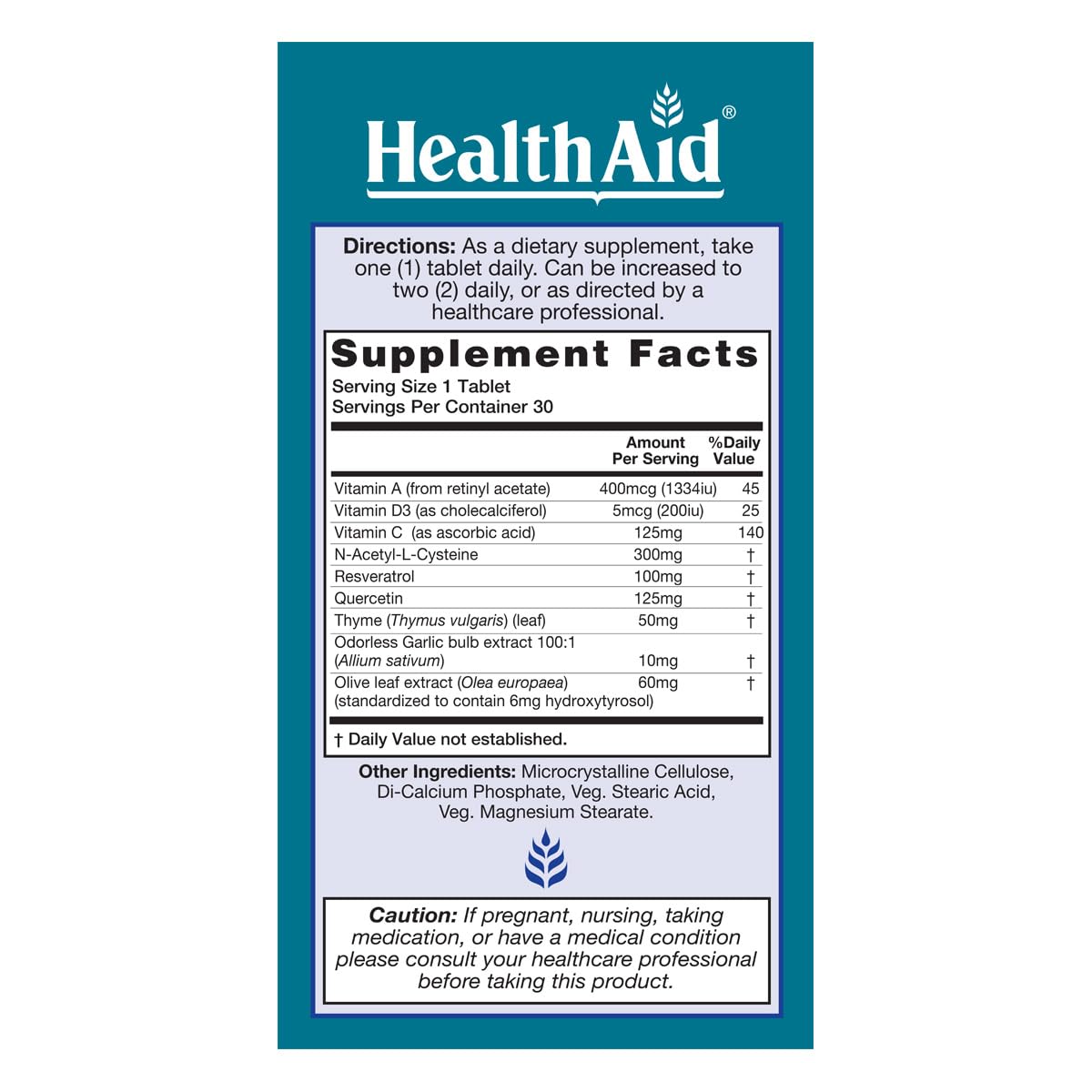 HealthAid LungForte 30 Tablets – Daily Antioxidant Lung Support with NAC, Resveratrol, Olive Leaf, Thyme & Vitamins A, C & D3 – Vegetarian, Non‑GMO HealthAid Au supplements