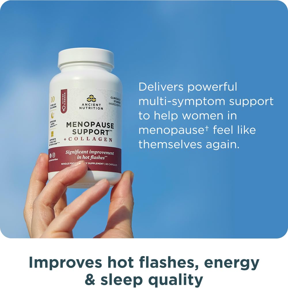 Ancient Nutrition Menopause Support + Collagen Supplement, Hydrolyzed Collagen Peptides, Key Clinically Validated Superfoods, Significant Improvement in Hot Flashes and Sleep Quality, 60 Capsules Ancient Nutrition Au supplements