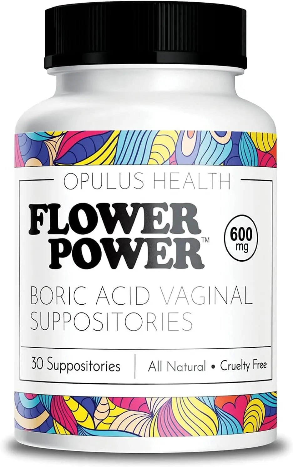 Flower Power Vegan Boric Acid Suppositories - 30 Capsules - 600mg for Vaginal Odor and pH Balance - Made in USA Flower Power Au supplements