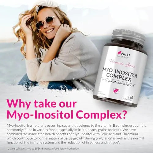 Myo-Inositol Complex 4000mg - 180 Vegan Tablets, 6 Weeks Supply - with 200ug Folate Nu U Nutrition Au supplements