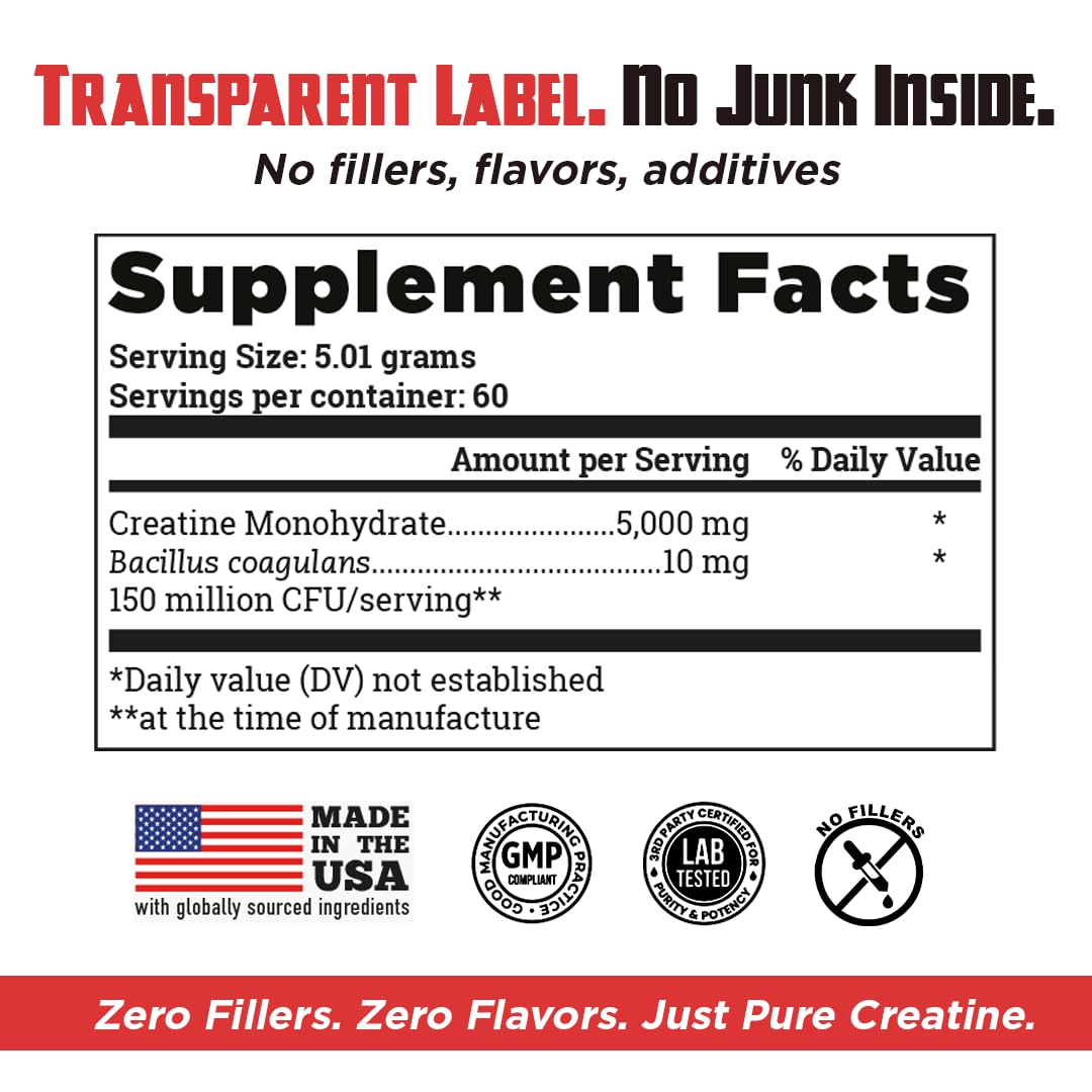 Old School Labs 5000mg Micronized Creatine Monohydrate with BioFit™ Probiotic - No Bloat Post-Recovery for Men & Women Supports Muscle Growth,
