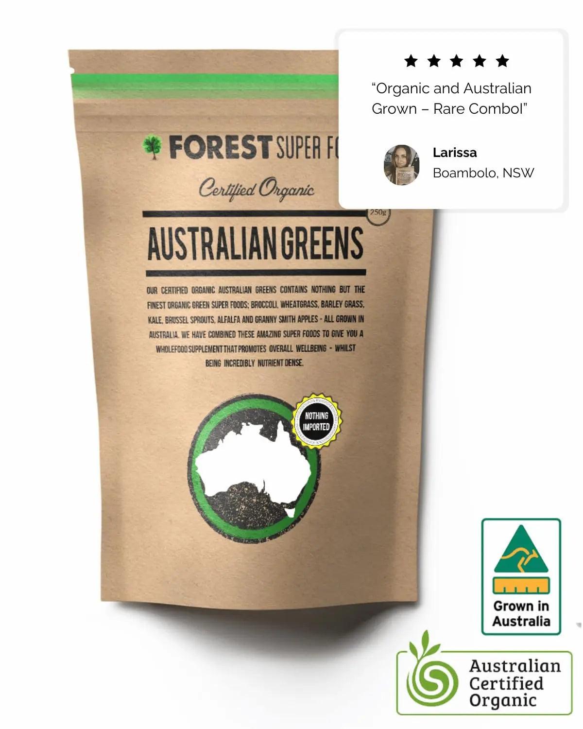 Certified Organic Australian Greens Whole Food Blend | 7 Incredible Whole Foods | No fillers or additives Forest Super Foods Au supplements