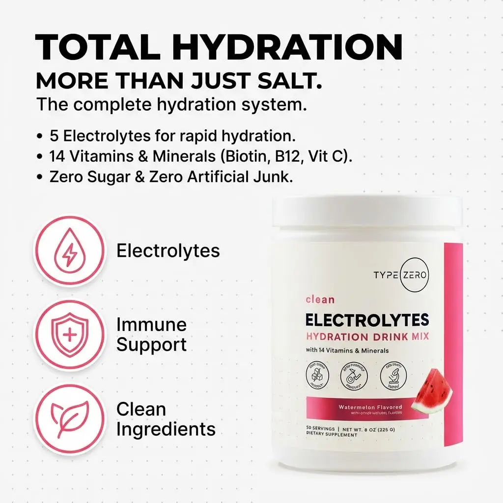 Type Zero Clean Electrolytes Hydration Powder Drink Mix + 14 Essential Vitamins & Minerals - Sugar Free, Zero Artificial Ingredients - Watermelon Flavor, 50 Servings Type Zero Au supplements