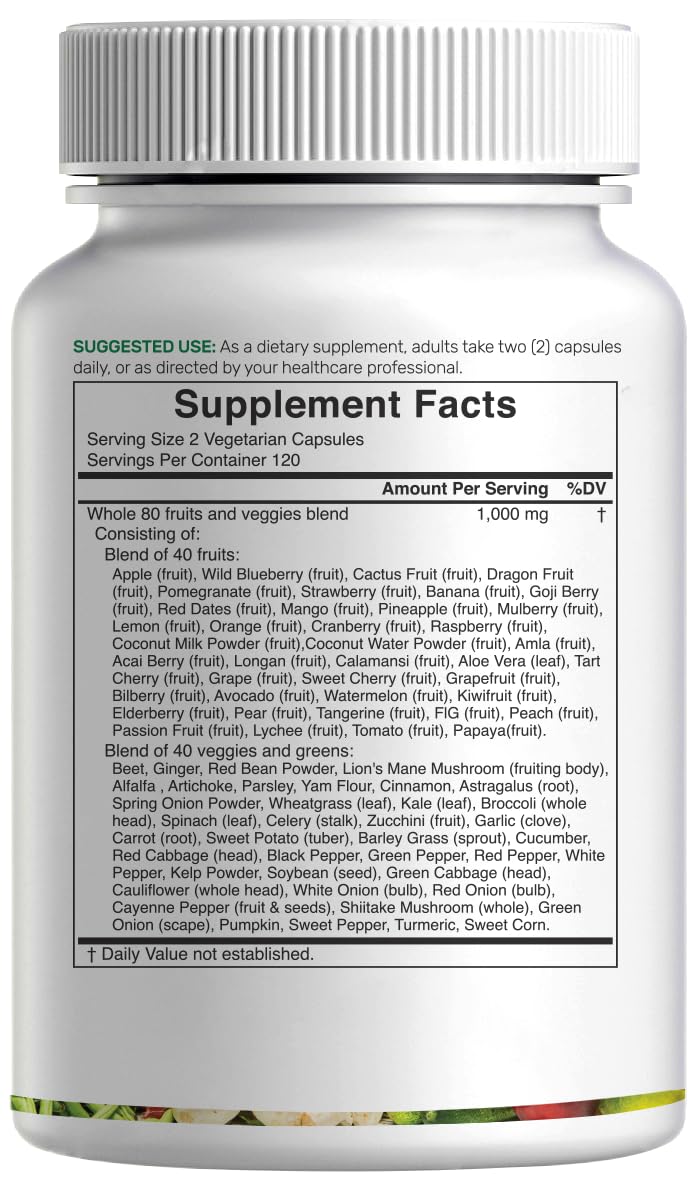 Nature’s Fruits & Veggies Supplement, 240 Veggie Capsules – 80 Whole Food Superfoods for Daily Balance – 40 Fruits with 40 Vegetables and Greens – Non-GMO, Gluten Free DEAL SUPPLEMENT Au supplements