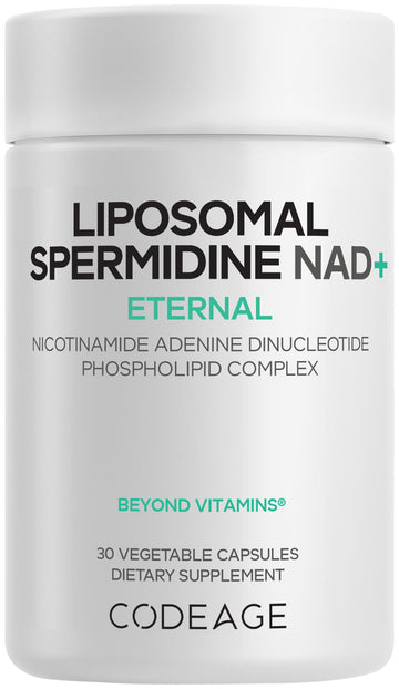 Codeage Liposomal Spermidine NAD+ Spermidine Supplement - 500 Mg NAD+ Vitamin C - Liposomal Delivery - Nicotinamide Adenine Dinucleotide Pills - 1 Capsule Per Serving - Vegan, Non-GMO - 30 Capsules Codeage Au supplements