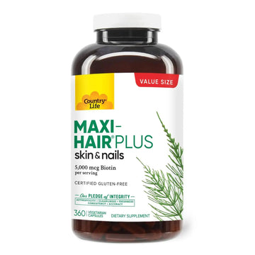 Country Life Maxi-Hair Plus 5000 mcg Biotin, 360 Capsules, Certified Gluten Free, Certified Vegetarian Country Life Au supplements