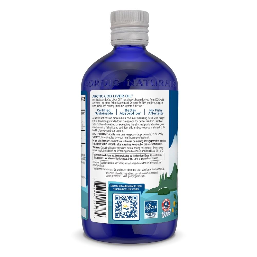 Nordic Naturals Arctic Cod Liver Oil, Orange - 16 oz - 1060 mg Total Omega-3s with EPA & DHA - Heart & Brain Health, Healthy Immunity, Overall Wellness - Non-GMO - 96 Servings Nordic Naturals Au supplements