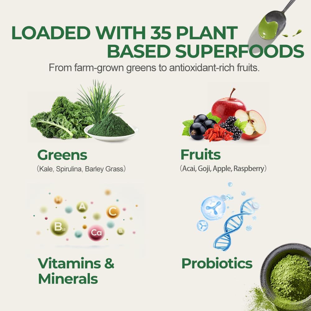 Hellomush Super Greens Powder Superfood, Daily Green Powder Supplement with Probiotics Drink Mix for Men & Women, Blend of Greens, Mushrooms, Vitamins, Probiotics and Cellular Nutrients Hellomush Au supplements