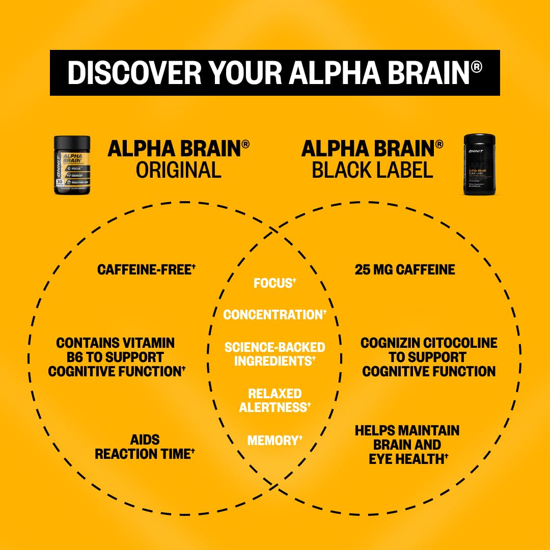 ONNIT Alpha Brain Black Label Capsules, IGEN Non-GMO Tested Citicoline Brain Supplement for Concentration and Memory, Lion’s Mane, Lutemax Lutein, L Theanine and Mucuna Pruriens, 80 Count ONNIT Au supplements