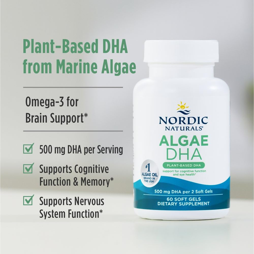 Nordic Naturals Algae DHA - 60 Soft Gels - 500 mg Omega-3 DHA - Certified Vegan Algae Oil - Plant-Based DHA - Brain, Eye & Nervous System Support - Non-GMO - 30 Servings Nordic Naturals Au supplements