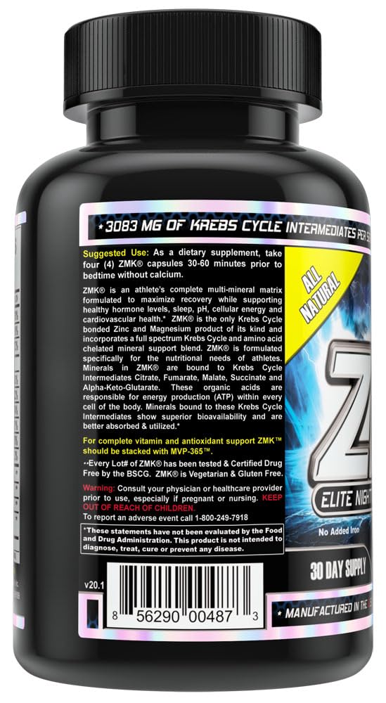 MST ZMK (Zinc & Magnesium as Krebs Chelates (as Citrate, Fumarate, Malate, Succinate, Alpha-Keto-Glutarate. With Mineral Support Blend & Trace Minerals. Support ATP, Sleep, Muscle Recovery, 120 V Caps MST Au supplements