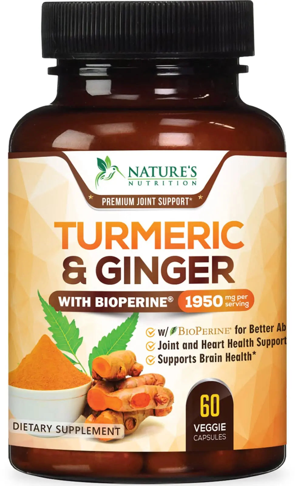 Turmeric Curcumin with BioPerine & Ginger 95% Standardized Curcuminoids Nature's Nutrition Au supplements