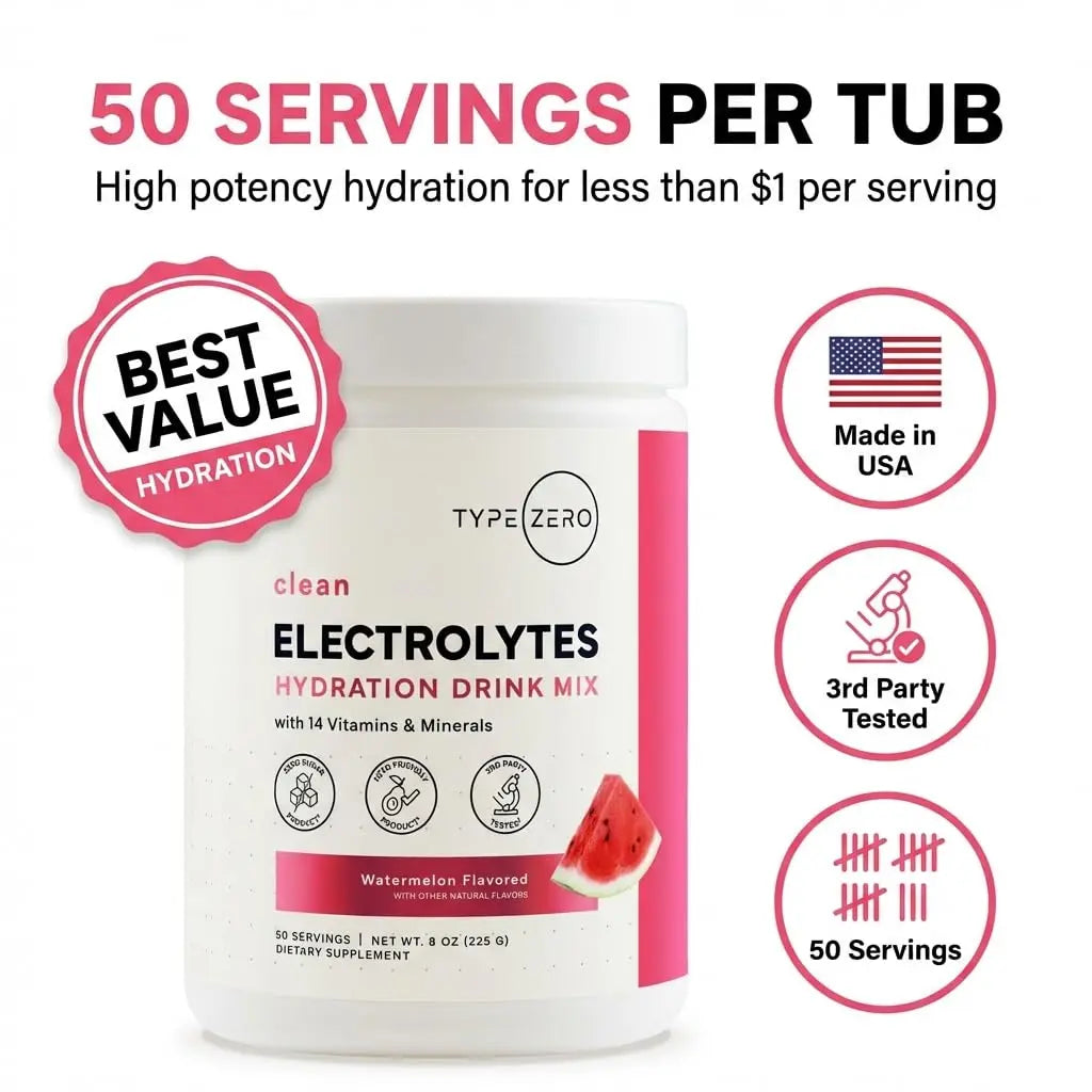 Type Zero Clean Electrolytes Hydration Powder Drink Mix + 14 Essential Vitamins & Minerals - Sugar Free, Zero Artificial Ingredients - Watermelon Flavor, 50 Servings Type Zero Au supplements