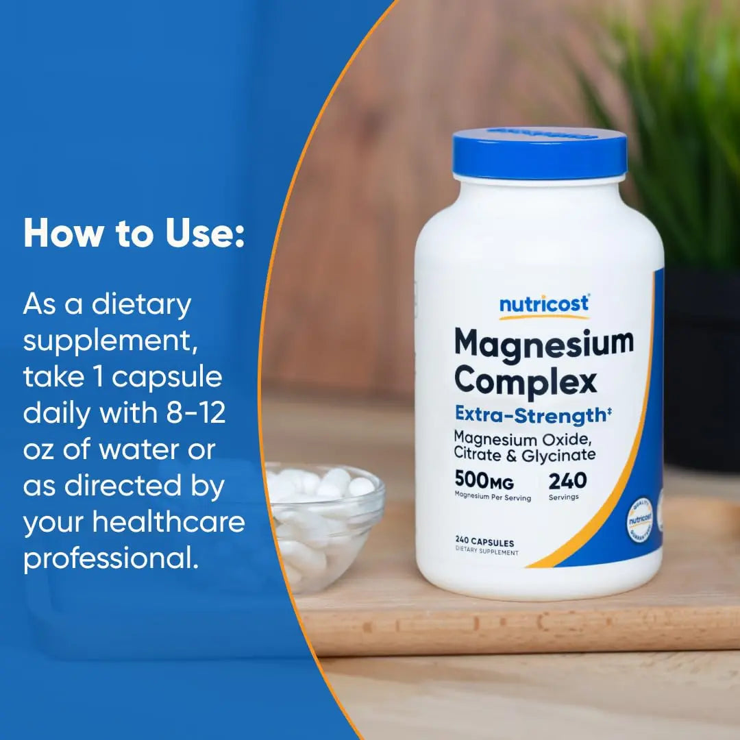 Nutricost Magnesium Complex 500mg, 240 Capsules - Magnesium Oxide, Citrate, and Glycinate - Gluten Free and Non-GMO Nutricost Au supplements