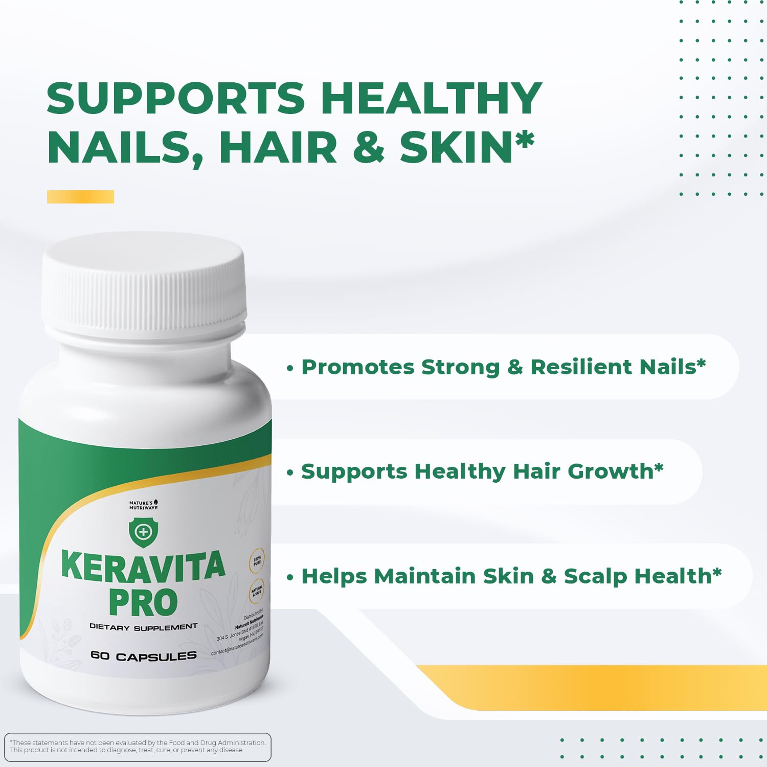 Keravita Pro - Natural Supplement with Vitamins C, Vitamin E, Green Tea, Turmeric & Mushroom for Hair & Nail | Non-GMO, Stimulant-Free | Made in the USA, GMP-Certified | 60 Capsules - 1 Month Supply Nature’s NutriWave Au supplements