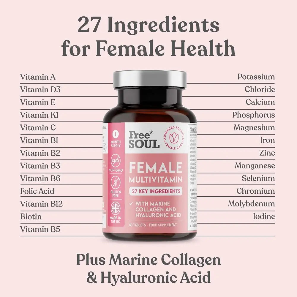 Women's Multivitamins and Minerals with Collagen & Hyaluronic Acid - 27 Essential Free Soul Au supplements