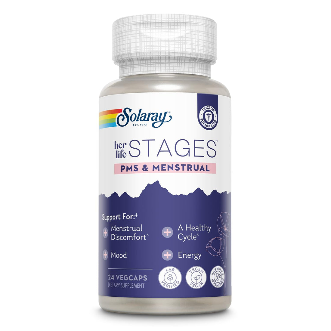 Solaray PMS & Menstrual her life STAGES - PMS Support Supplement for Women with Cramp Bark, Vitex Chasteberry - Made Without Hormones - 60-Day Guarantee - Vegan, Lab Verified - 24 Servings, 24 VegCaps SOLARAY Au supplements