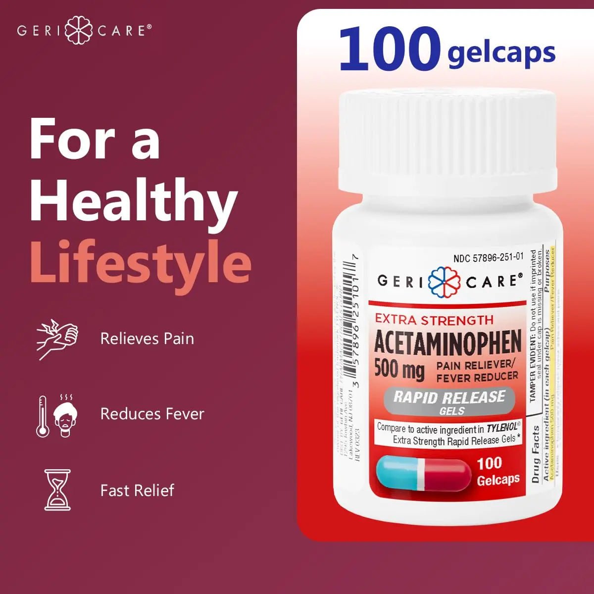 Extra Strength Rapid Release Pain Relief Gelcaps, 100count GeriCare Au supplements