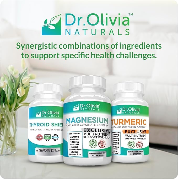 Dr. Olivia Naturals Magnesium Glycinate Complex - L-Theanine, Passionflower & Valerian Root for Sleep Support Supplement, Nerve & Muscle Health, High Absorption - 90 Vegetarian Capsules Dr. Olivia Naturals Au supplements