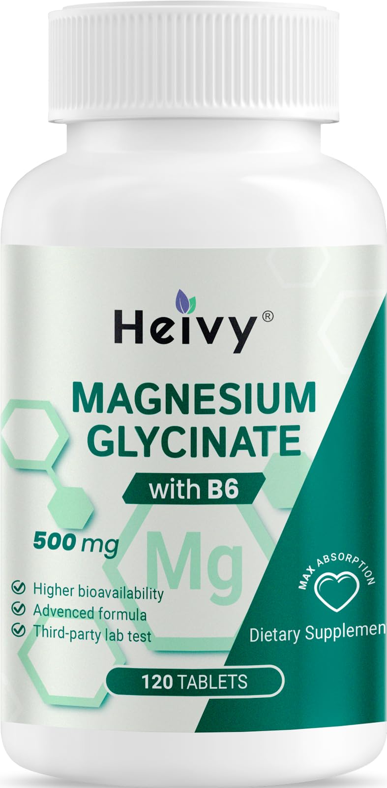 Heivy Pure Magnesium Glycinate 500mg with Vitamin B6, 100% Chelated & Purified Supports Nerve Relife, Sleep Aid & Muscle Support, Vegan & Non-GMO, Made in USA, 3rd Party Tested, 120 Tablets Heivy Au supplements
